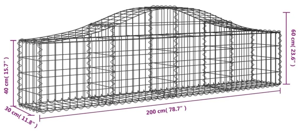 vidaXL Συρματοκιβώτια Τοξωτά 2 τεμ. 200x30x40/60 εκ. Γαλβαν. Ατσάλι