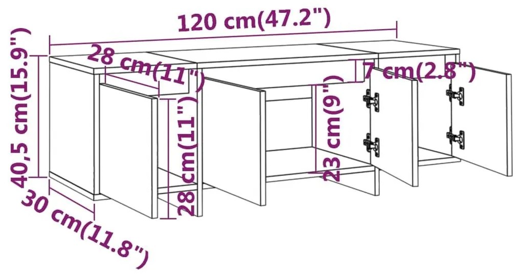 Έπιπλο Τηλεόρασης Μαύρο 120x30x40,5 εκ. Επεξεργ. Ξύλο - Μαύρο