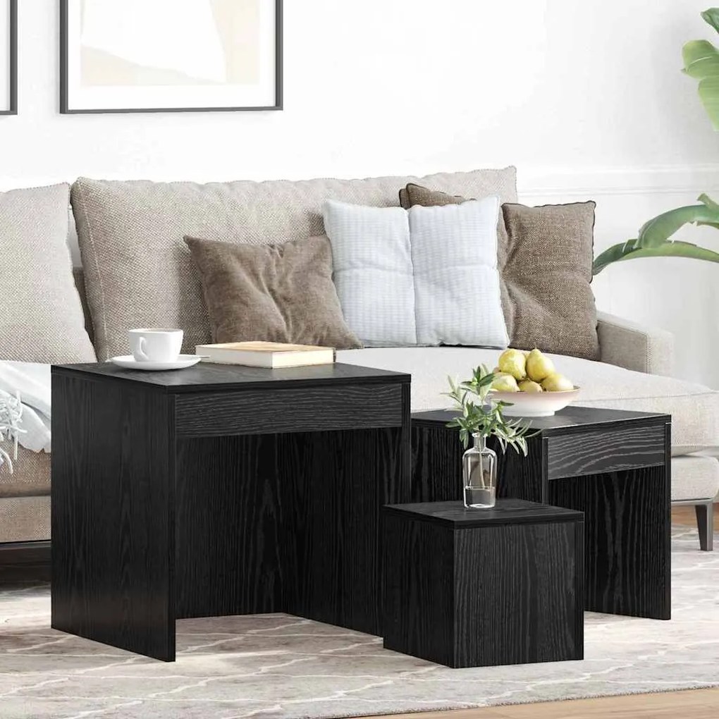 vidaXL Τραπεζάκια Σαλονιού 3 pcs Μαύρη δρυς 45 x 45 x 45 cm