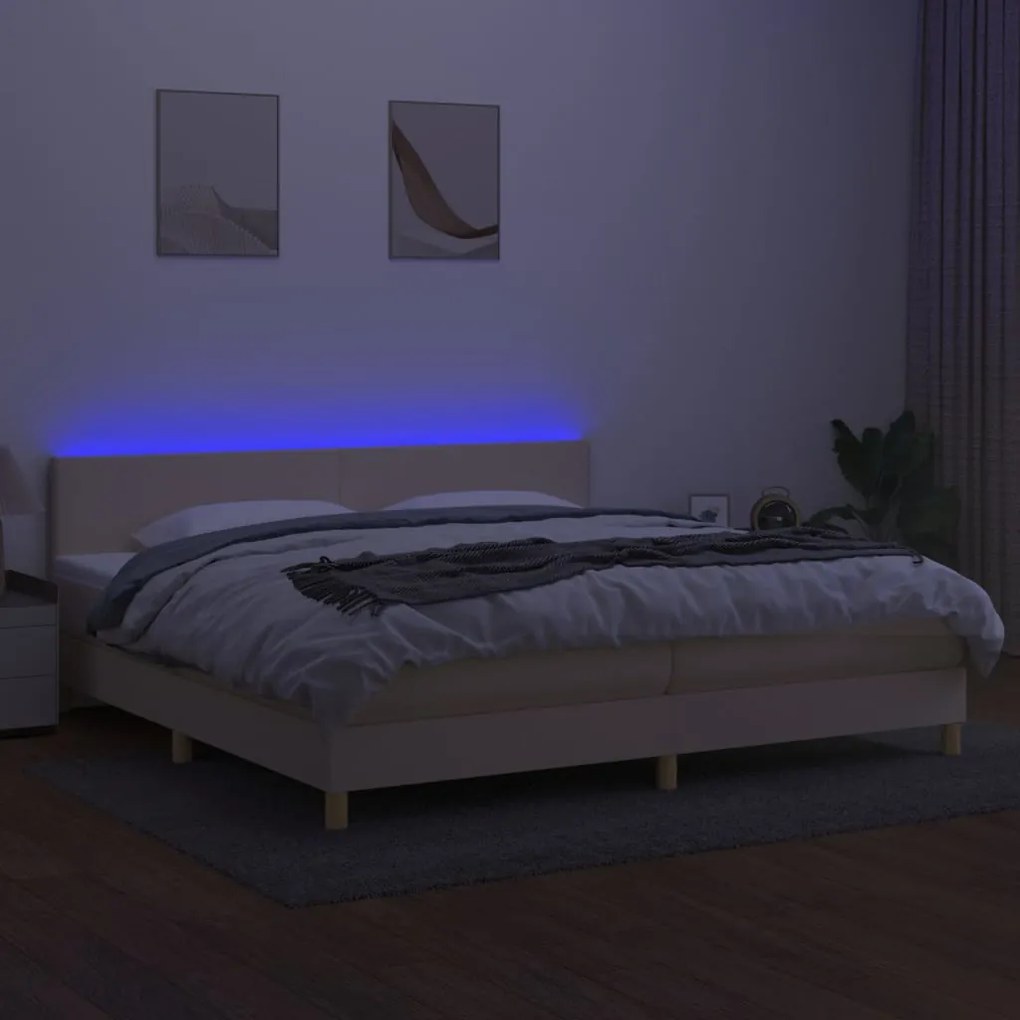 ΚΡΕΒΑΤΙ BOXSPRING ΜΕ ΣΤΡΩΜΑ &amp; LED ΚΡΕΜ 200X200 ΕΚ. ΥΦΑΣΜΑΤΙΝΟ 3133586