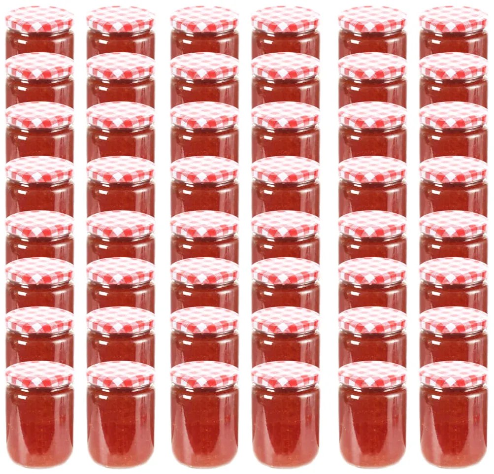 vidaXL Βάζα Μαρμελάδας 48 τεμ. 230 ml Γυάλινα με Κόκκινα/Λευκά Καπάκια
