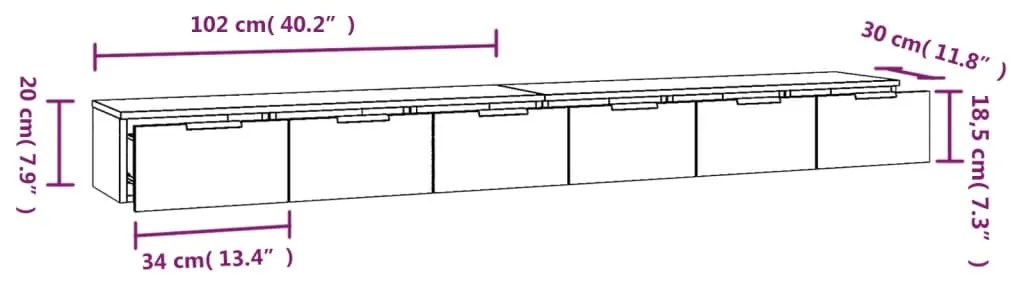 Ντουλάπια Τοίχου 2 τεμ. Γυαλιστ. Λευκό 102x30x20 εκ. Επεξ. Ξύλο - Λευκό