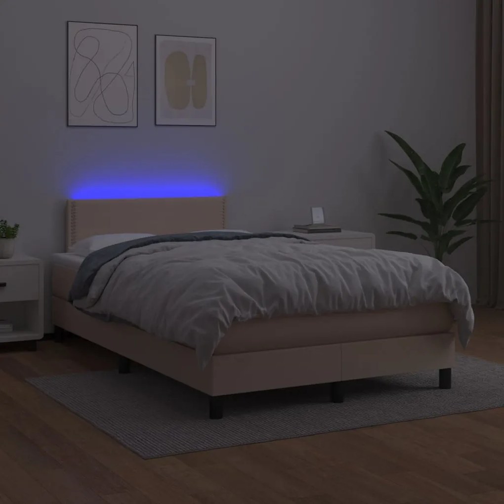 Κρεβάτι Boxspring Στρώμα&amp;LED Καπουτσίνο 120x200 εκ. Συνθ. Δέρμα - Καφέ