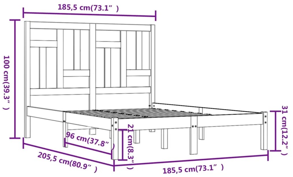 vidaXL Πλαίσιο Κρεβατιού Γκρι 180 x 200εκ Μασίφ Ξύλο Πεύκου Super King