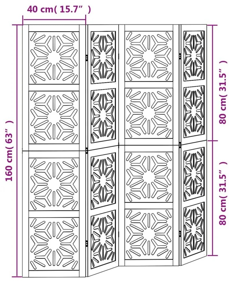 Διαχωριστικό Χώρου με 4 Πάνελ Καφέ/Μαύρο Μασίφ Ξύλο Παυλώνιας - Καφέ