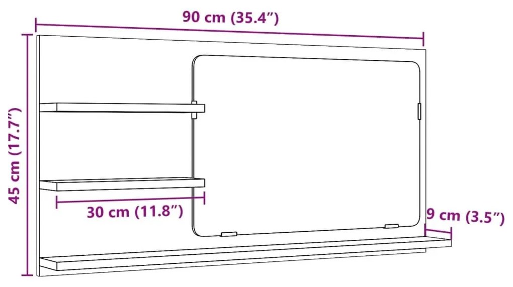 Καθρέφτης Μπάνιου Ντουλάπι Sonoma Δρυς 90x11x45 εκ. Επεξ. Ξύλο - Καφέ