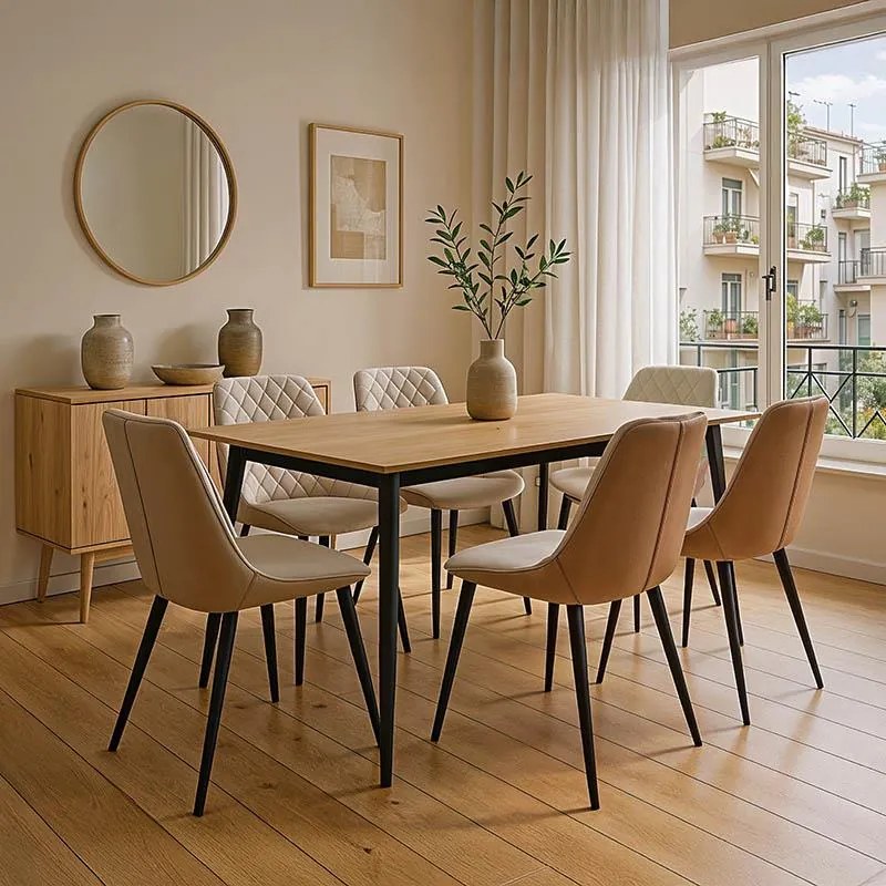 Καρέκλα Komme μπεζ-καφέ pu με πόδι μαύρο μέταλλο 49x57x84εκ 49x57x84 εκ.