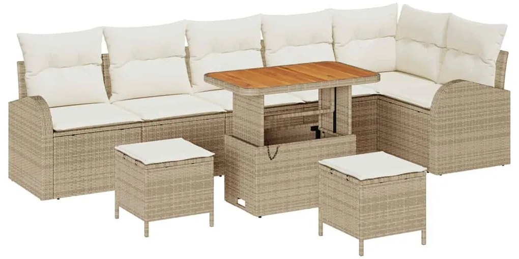 vidaXL Σετ Καναπέ Κήπου με μαξιλάρι 9 pcs Μπεζ Πολυ ράταν