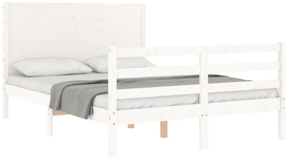 vidaXL Πλαίσιο Κρεβατιού με Κεφαλάρι Λευκό 140x200 εκ. Μασίφ Ξύλο