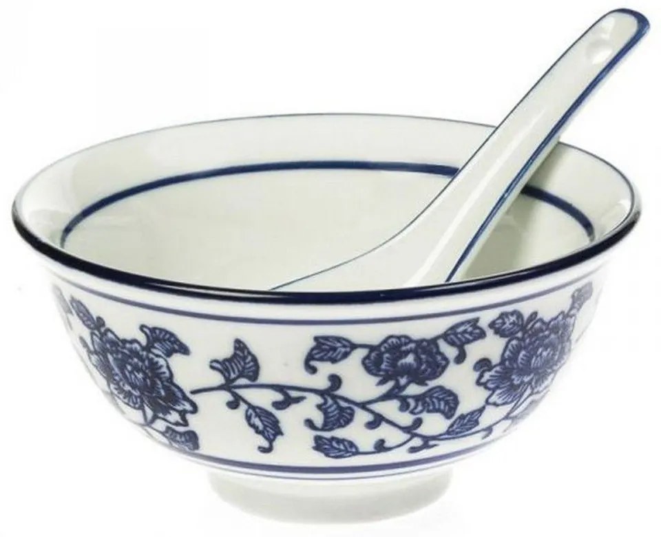 Μπωλ Σερβιρίσματος Με Κουτάλι Flora (Σετ 2Τμχ) 082-2203 11,5x11,5cm Blue-White Artekko Πορσελάνη