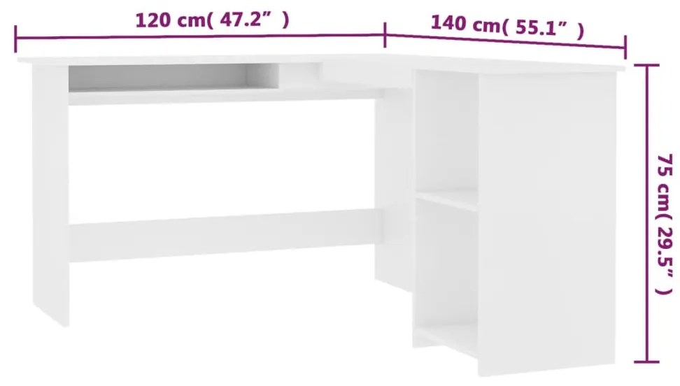 Γραφείο Γωνιακό Λευκό 120 x 140 x 75 εκ. από Επεξ. Ξύλο - Λευκό