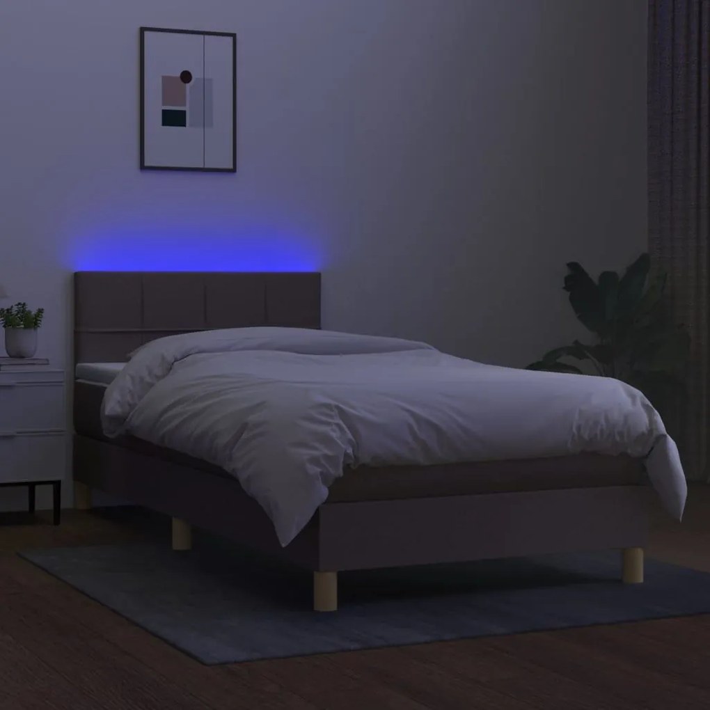 Κρεβάτι Boxspring με Στρώμα &amp; LED Taupe 90x190 εκ. Υφασμάτινο - Μπεζ-Γκρι