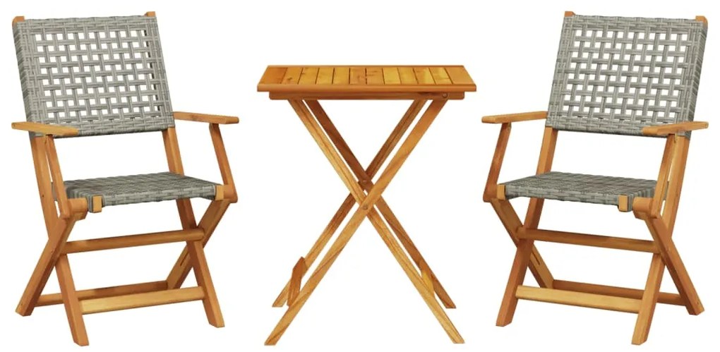 vidaXL Σετ Επίπλων Bistro 3 Τεμαχίων Γκρι Ρατάν/Μασίφ Ξύλο
