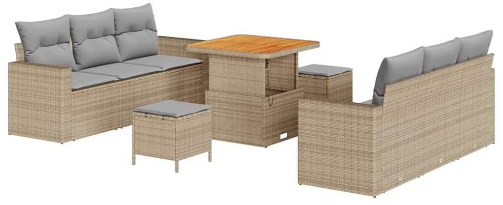 vidaXL Σετ Καναπέ Κήπου 9 pcs Μπεζ συνθετικό ρατάν