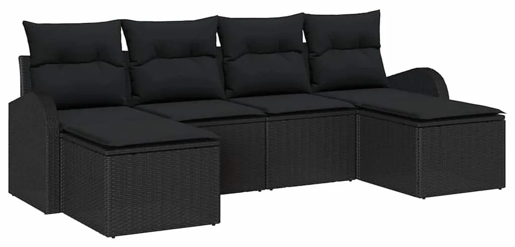 vidaXL Σετ Καναπέ Κήπου με μαξιλάρι 6 pcs Μαύρο Πολυ ράταν