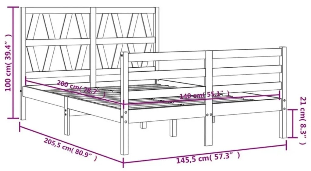 Πλαίσιο Κρεβατιού με Κεφαλάρι Λευκό 140x200 εκ. Μασίφ Ξύλο - Λευκό