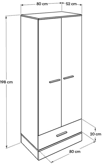 Ντουλάπα ρούχων Base Megapap δίφυλλη με συρτάρια χρώμα λευκό - sonoma 80x52x198εκ.