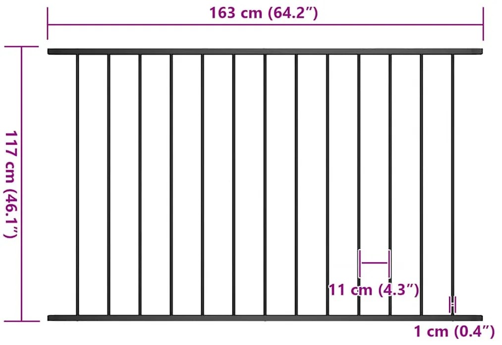 vidaXL Πάνελ Περίφραξης από Ατσάλι με Ηλεκτροστατική Βαφή Πυρίτιδας 1,63x1,25 μ. Μαύρο