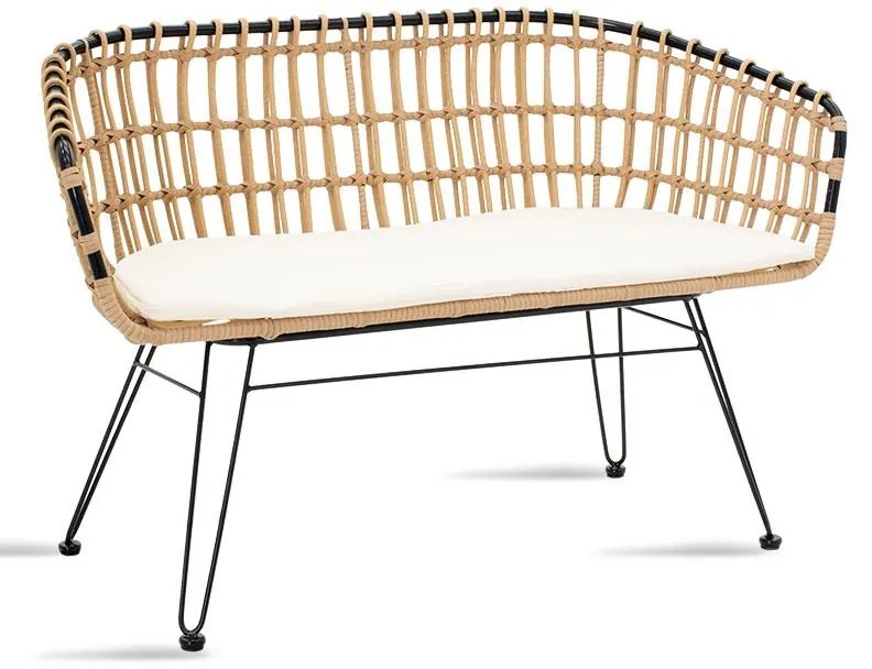 Καναπές 2θέσιος Naoki μέταλλο μαύρο-pe φυσικό 120x55x79εκ 120x55x79 εκ.