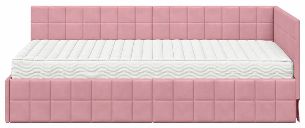 vidaXL Κρεβάτι γωνίας με στρώμα με κεφαλάρι 2 pcs Γκρι Βελούδο