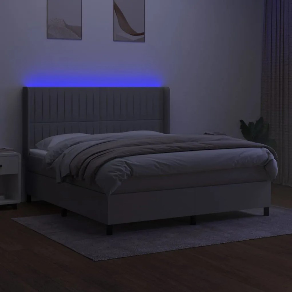 Κρεβάτι Boxspring με Στρώμα &amp; LED Αν.Γκρι 180x200εκ. Υφασμάτινο - Γκρι