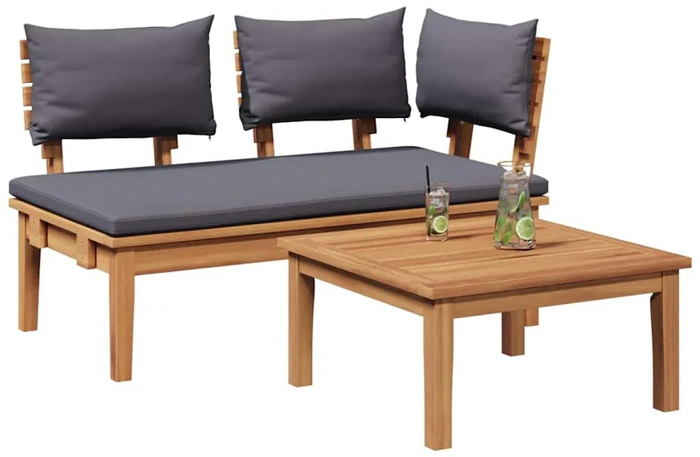 vidaXL Παγκάκι κήπου 2 pcs Γκρι και Καφέ Μασίφ ξύλο teak