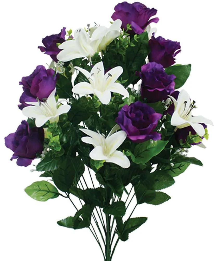 Διακοσμητικό Τεχνητό Μπουκέτο Τριαντάφυλλο-Λίλυ 00-00-23605-24-3 62cm Multi-Purple Marhome Συνθετικό Υλικό