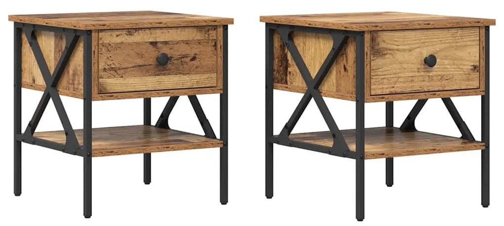 vidaXL Κομοδίνο με συρτάρι 2 pcs Παλαιό ξύλο 40 x 42 x 45 εκ.