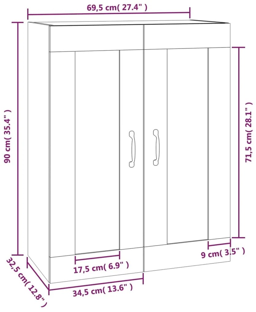 Ντουλάπι Τοίχου Κρεμαστό Γκρι sonoma 69,5 x 32,5 x 90 εκ. - Γκρι