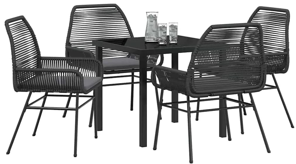 vidaXL Σέτ φαγητού για κήπο με μαξιλάρι 5 pcs Μαύρο συνθετικό ρατάν