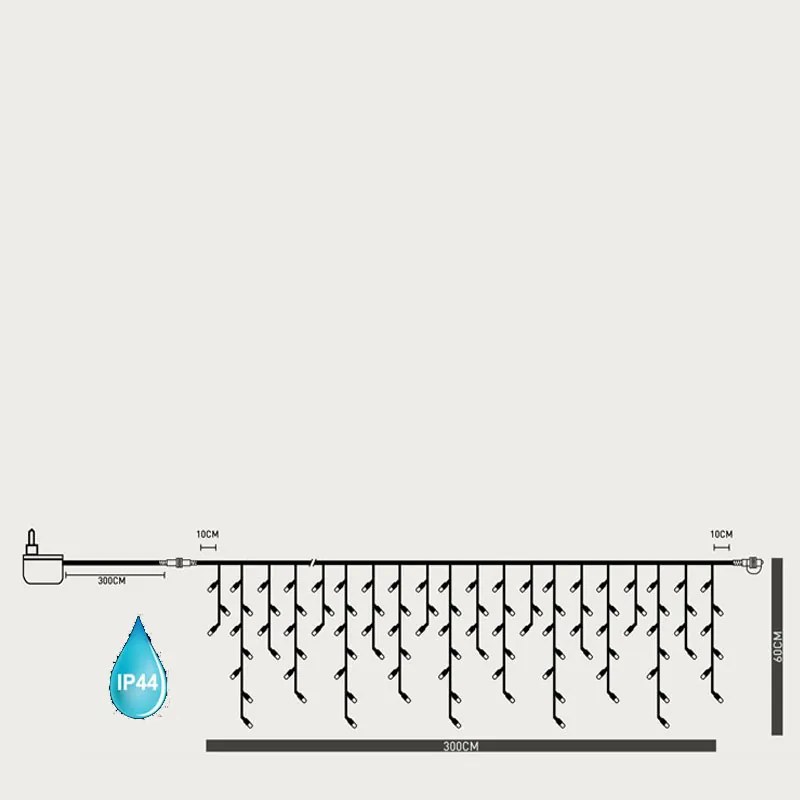 144 Led Βροχή 20 Γραμμών Με Επέκταση Και Μετασχηματιστή 36V Διάφανο Καλώδιο Θερμό Λευκό Led IP44