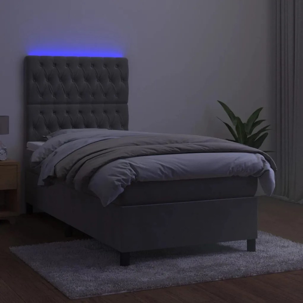 ΚΡΕΒΑΤΙ BOXSPRING ΜΕ ΣΤΡΩΜΑ &amp; LED ΑΝ.ΓΚΡΙ 90X190 ΕΚ. ΒΕΛΟΥΔΙΝΟ 3136275