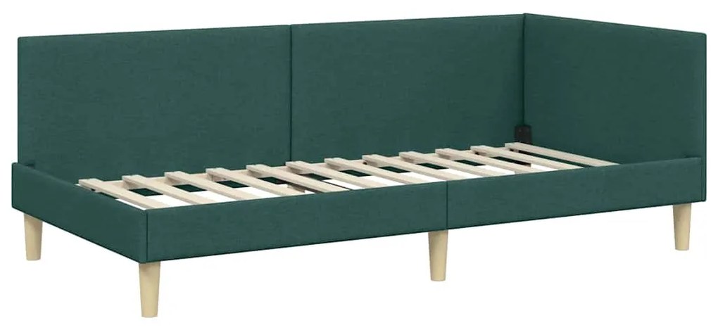 vidaXL Κρεβάτι Γωνίας Σκούρο πράσινο 90 x 190 cm Ύφασμα και Έργο ξύλου
