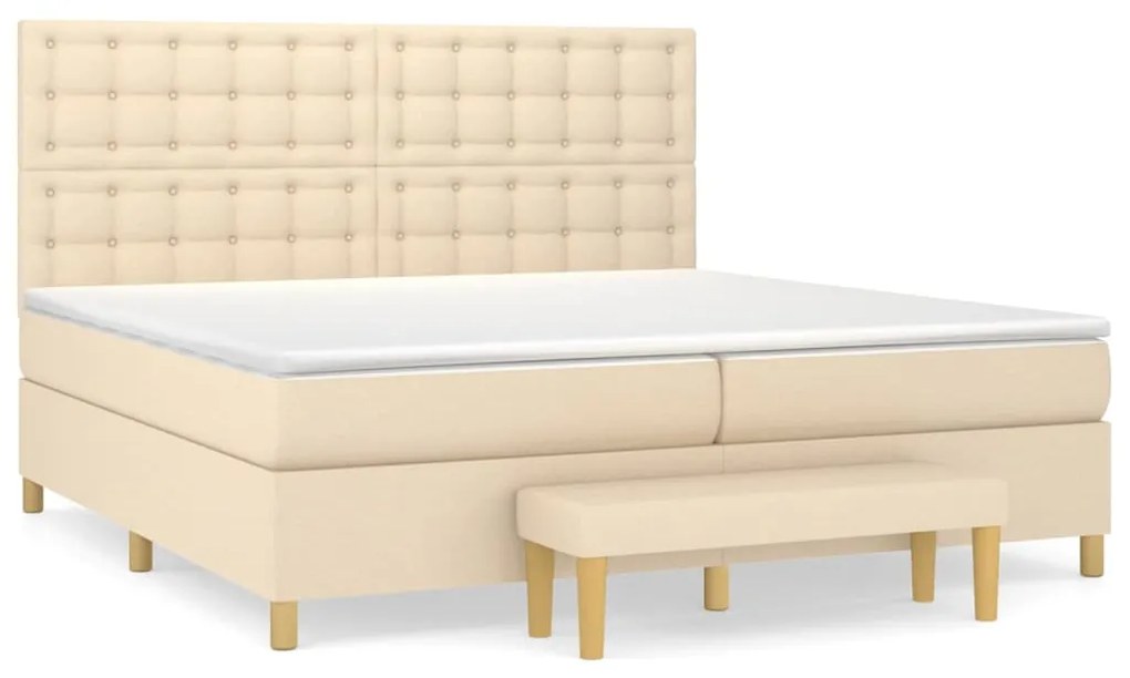 vidaXL Κρεβάτι Boxspring με Στρώμα Κρεμ 200x200 εκ. Υφασμάτινο