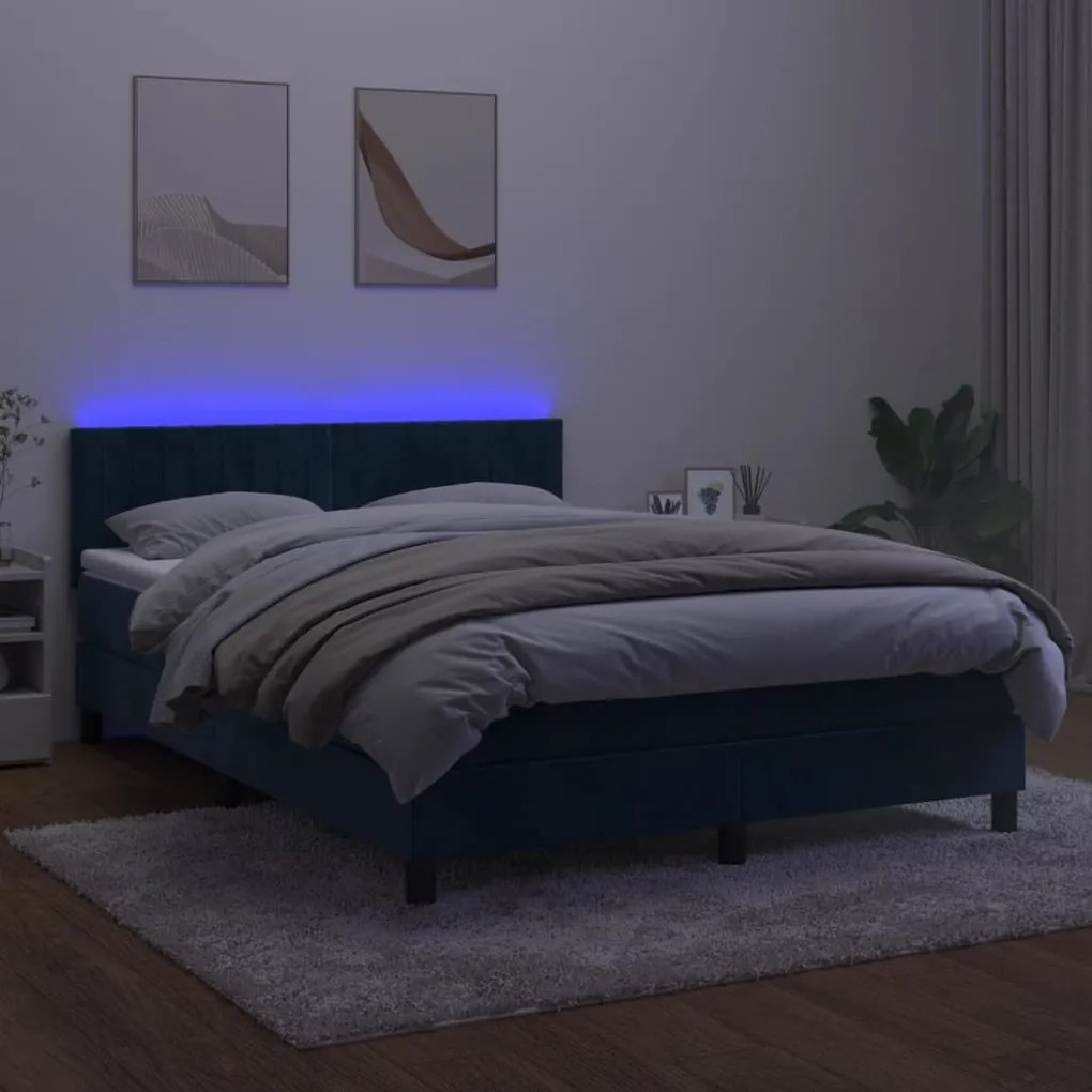 ΚΡΕΒΑΤΙ BOXSPRING ΜΕ ΣΤΡΩΜΑ &amp; LED ΣΚ. ΜΠΛΕ 140X190ΕΚ. ΒΕΛΟΥΔΙΝΟ 3134523