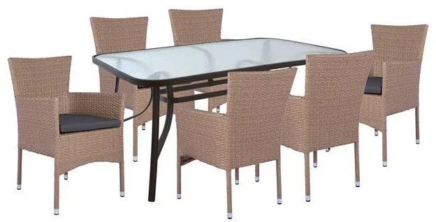 Σετ Κήπου Τραπεζαρία HM10587.02 7 τεμ Καφέ με Τραπέζι 160x90x72 εκ. &amp; 6 Καρέκλες Wicker Μόκα