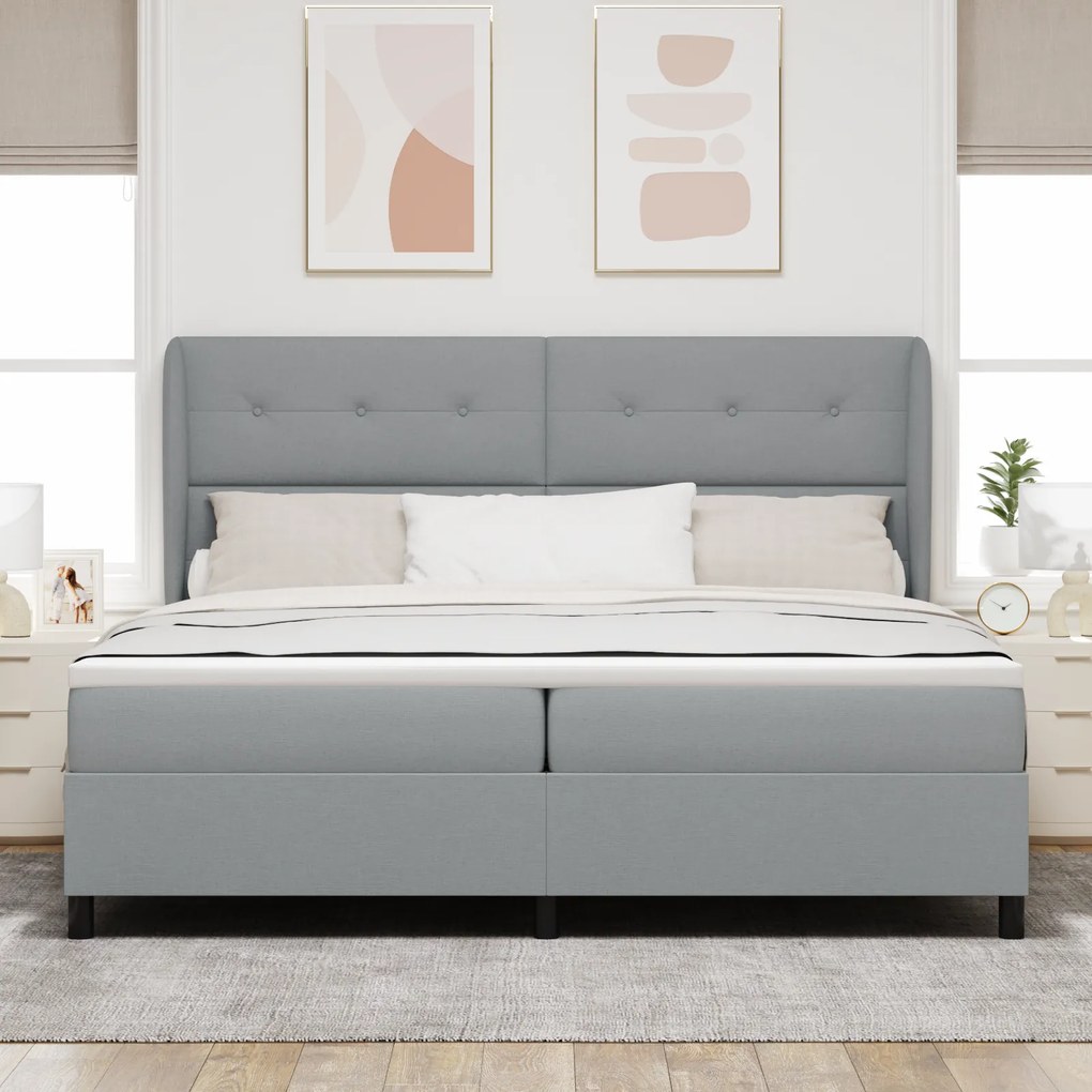 vidaXL Κρεβάτι Box Spring με Στρώμα - Ανοιχτό Γκρι, 200x200 εκ., Υλικό Ύφασμα