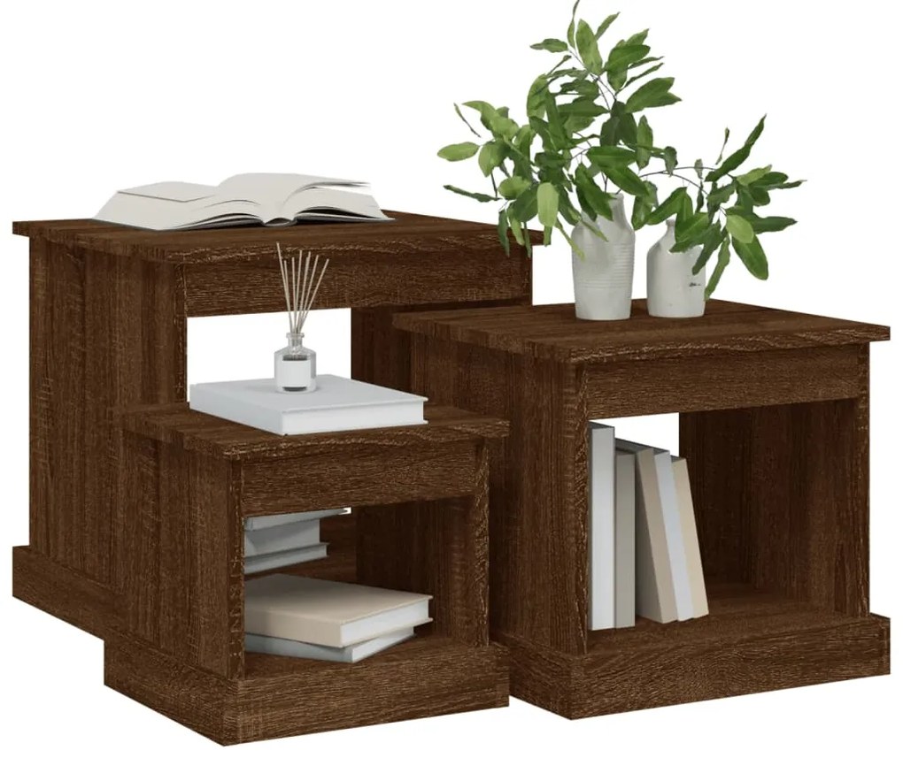 vidaXL Τραπεζάκια Σαλονιού 3 τεμ Brown Oak Επεξ. Ξύλο