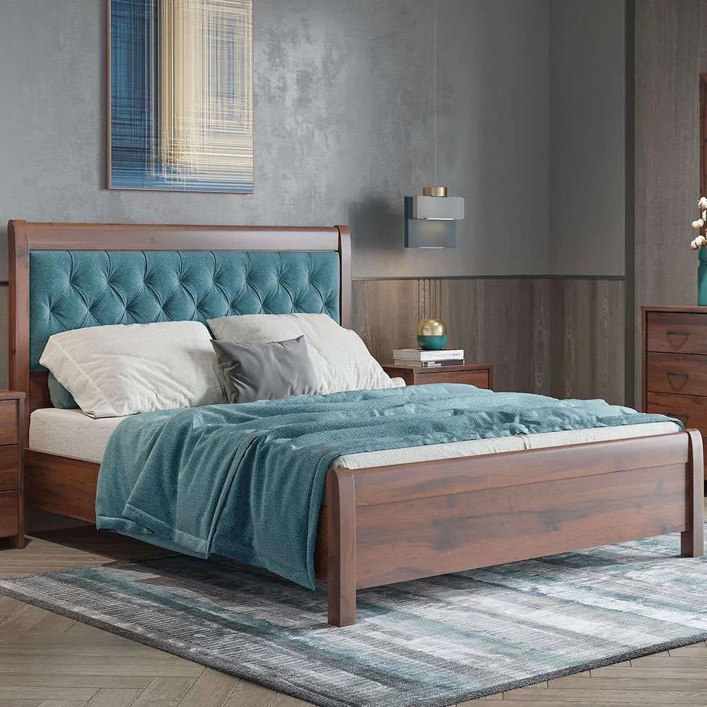 Κρεβάτι Nο90 160x200x120cm Blue-Walnut Υπέρδιπλο