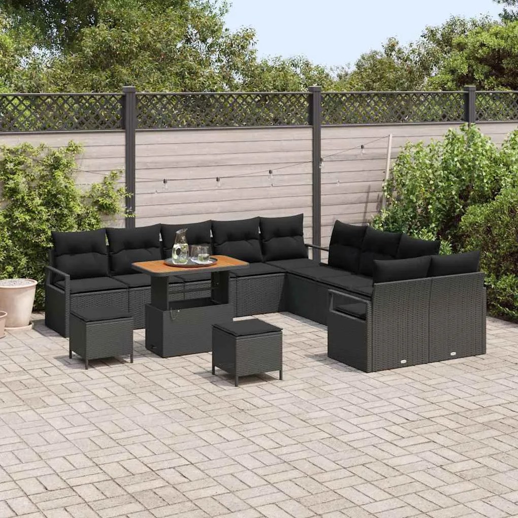 vidaXL Set Κήπου 13 Τεμαχίων με Μαξιλάρια - Μαύρος Πολυρόπινακας Ακακίας