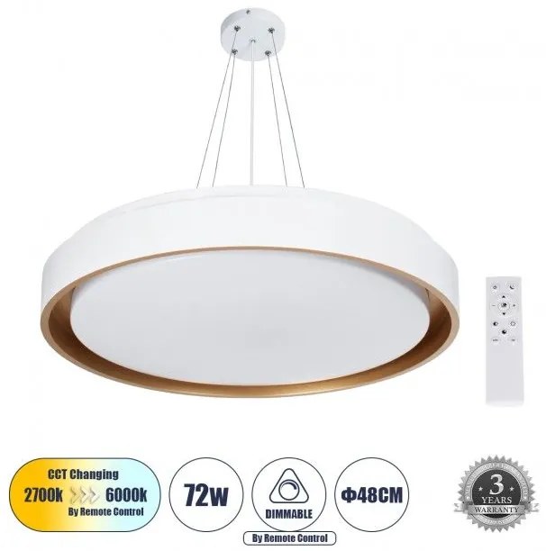 Κρεμαστό Φωτιστικό Οροφής LED 72W 8306lm BARCHETTA Globostar 61048 Λευκό-Χρυσό