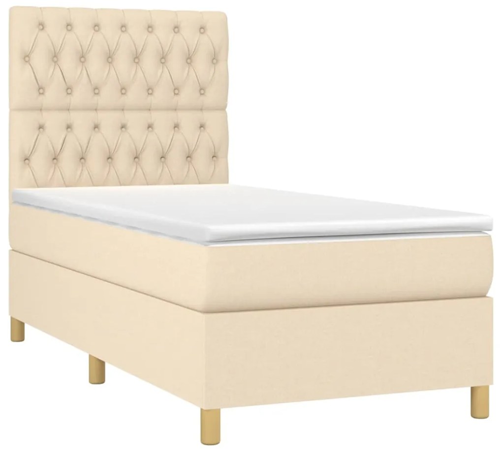 vidaXL Κρεβάτι Boxspring με Στρώμα Κρεμ 100 x 200 εκ. Υφασμάτινο