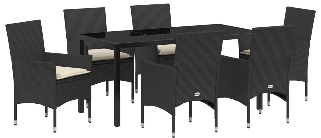 vidaXL Σετ Τραπεζαρίας Κήπου 7 Τεμαχίων με Μαξιλάρια Μαύρο Πολυ Ράτα