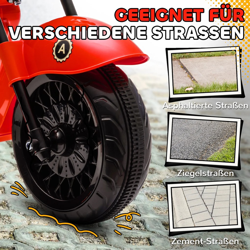 AIYAPLAY Ηλεκτρική παιδική μοτοσικλέτα, 3 τροχοί, 6V μπαταρία, προβολείς, μουσική, για παιδιά 3-6 ετών, κόκκινο