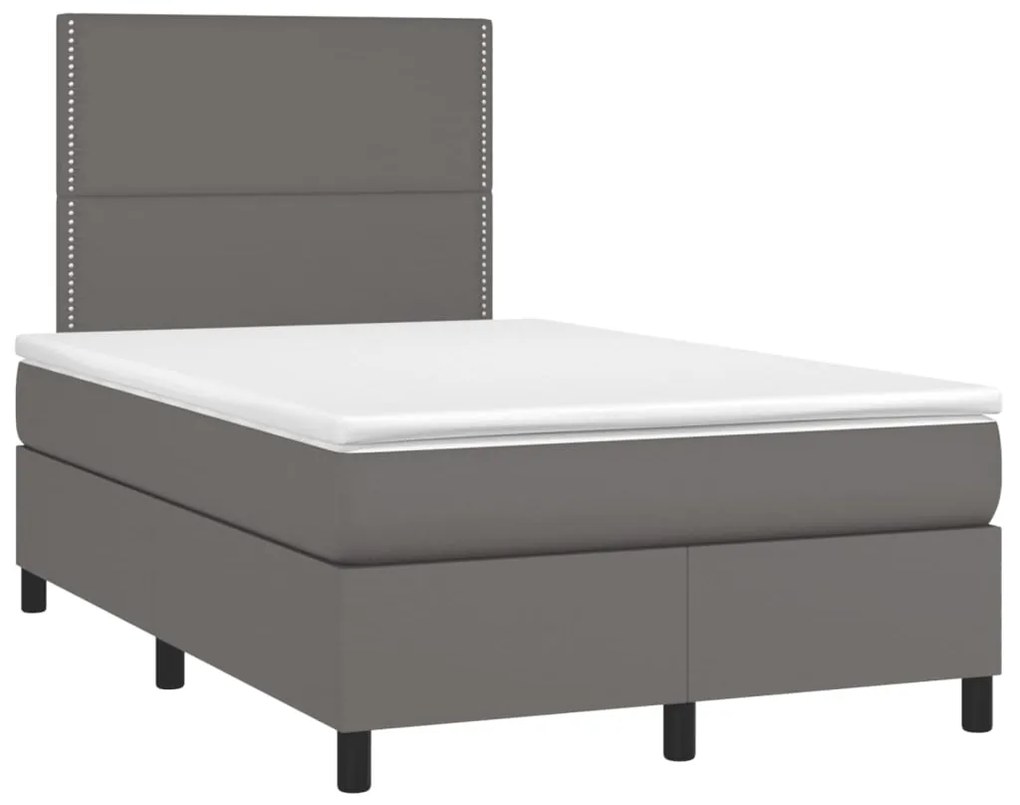 vidaXL Κρεβάτι Boxspring με Στρώμα Γκρι 120x190εκ. από Συνθετικό Δέρμα