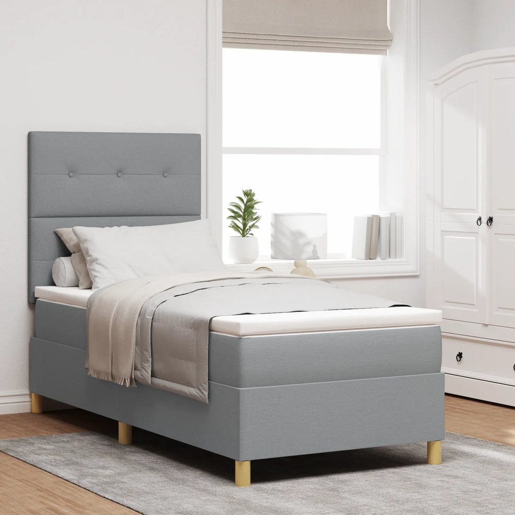 vidaXL Κρεβάτι Box Spring με Στρώμα & Φωτισμό LED Γκρι 90x200 εκ. Υφάσματος