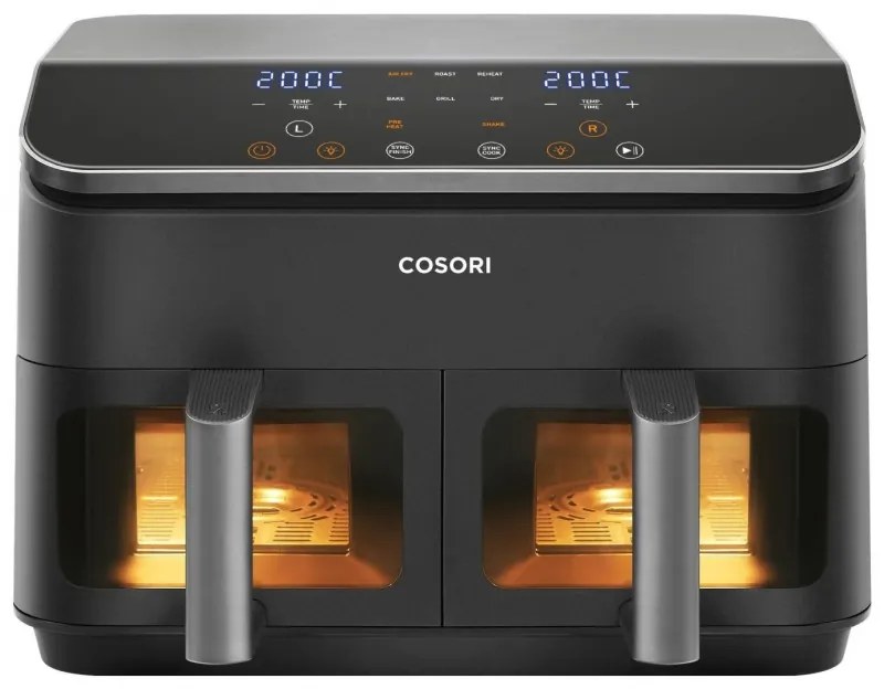 Διπλή φριτέζα ζεστού αέρα Cosori Dual Basket CAF-R901-AEU, 1750 W, 8,5 l, 8 προγράμματα, Χρονοδιακόπτης, Οθόνη αφής, Μαύρο