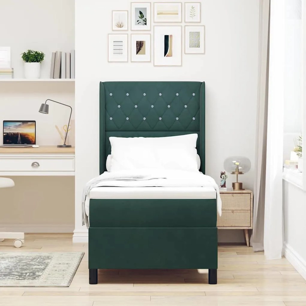 vidaXL Κρεβάτι Box Spring LED με Στρώμα Σκούρο Πράσινο 80 x 200 cm