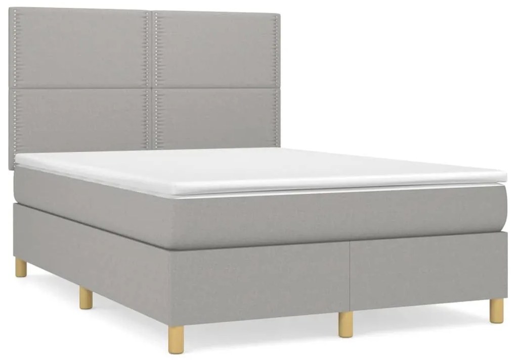 Κρεβάτι Boxspring με Στρώμα Ανοιχτό Γκρι 140x190 εκ. Υφασμάτινο - Γκρι