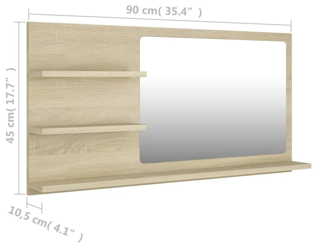 Καθρέφτης Μπάνιου Sonoma Δρυς 90 x 10,5 x 45 εκ. Επεξ. Ξύλο - Καφέ
